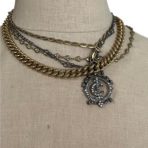 Vintage Y2K, juicy couture multi chain necklace with JC rhinestone pendant charm